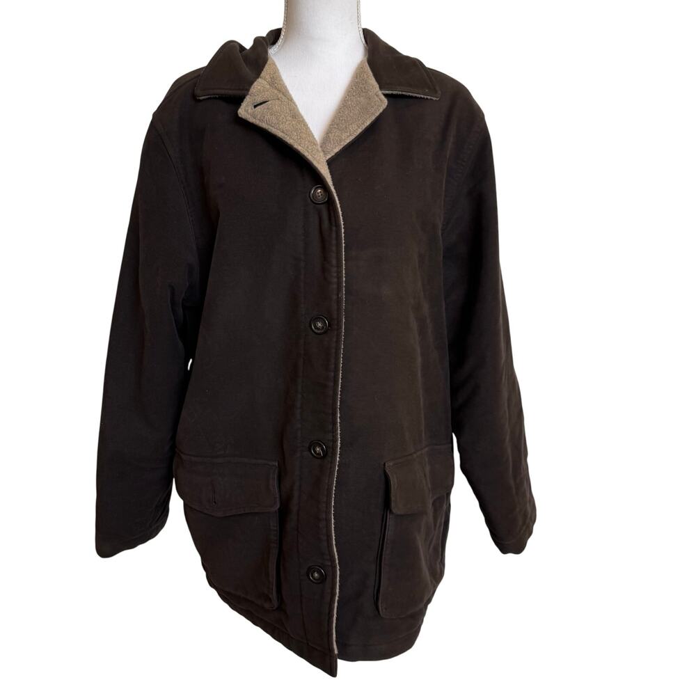 Eddie Bauer Jacket Coat Womens Cotton Large Brown Barn Shacket Polartec Lined